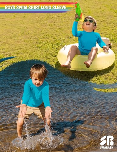 Boys Long Sleeve Rash Guard Swim Shirt - UPF 50+ Sun Protection, Sea Blue, 12-18 Months