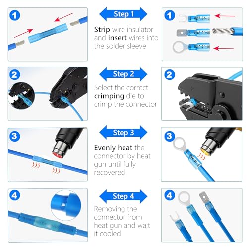 Kuject 540PCS Heat Shrink Wire Connectors Kit Waterproof Insulated Terminals for Automotive Marine Truck