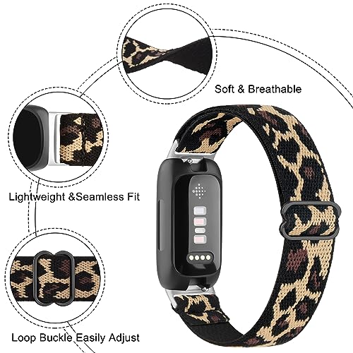 Elastic Bands for Fitbit Inspire 3 - Soft Adjustable Nylon Loop - Leopard