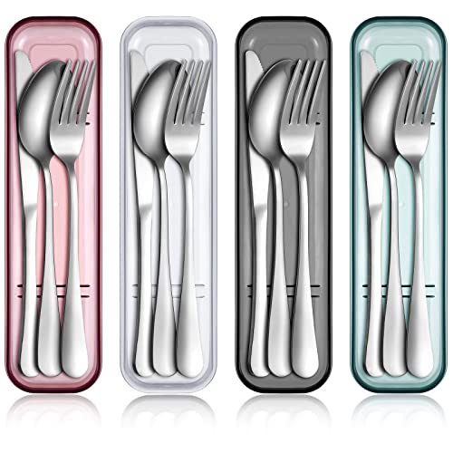 Yinkin 4 Pack Travel Silverware Set with Case - Stainless Steel Utensils for Lunch, Clear (Variant 4)