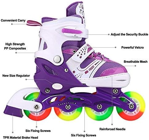 Skiennix Adjustable Inline Skates for Kids | Light-Up Wheels for Ages 4-12 | Perfect Beginner Gift