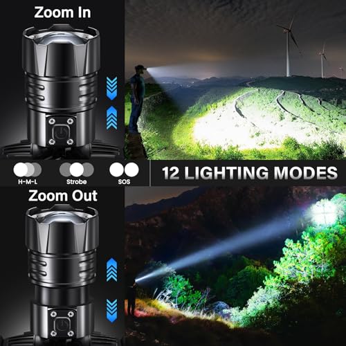 Rechargeable LED Headlamp - 99000 High Lumens, 95 Hours, Zoomable - 1 Pack White Light
