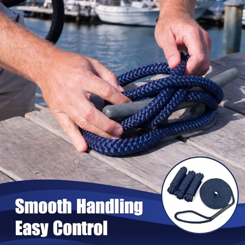 12in Eye Splice Nylon Dock Lines, 1/2in x 15ft Pack of 4 | Double-Braid Marine Ropes