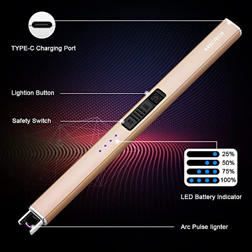Rechargeable Plasma Arc Candle Lighter with Type-C Cable - Gold