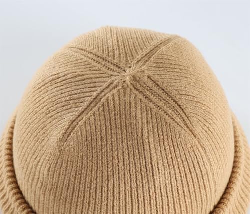 Thick Cuffed Knit Winter Beanie - Double Layer Warm Skull Cap - Khaki