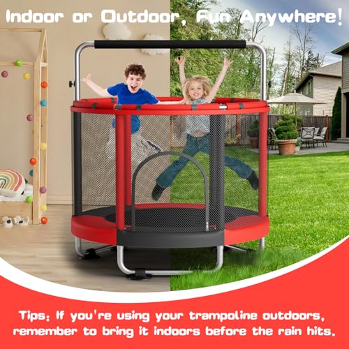 55" Kids Trampoline with Enclosure & Adjustable Bar - 440lbs Capacity