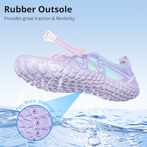 Kids Water Shoes - Quick Dry Barefoot with Drawstring - 2 Big Kid / Mermaid Ombre
