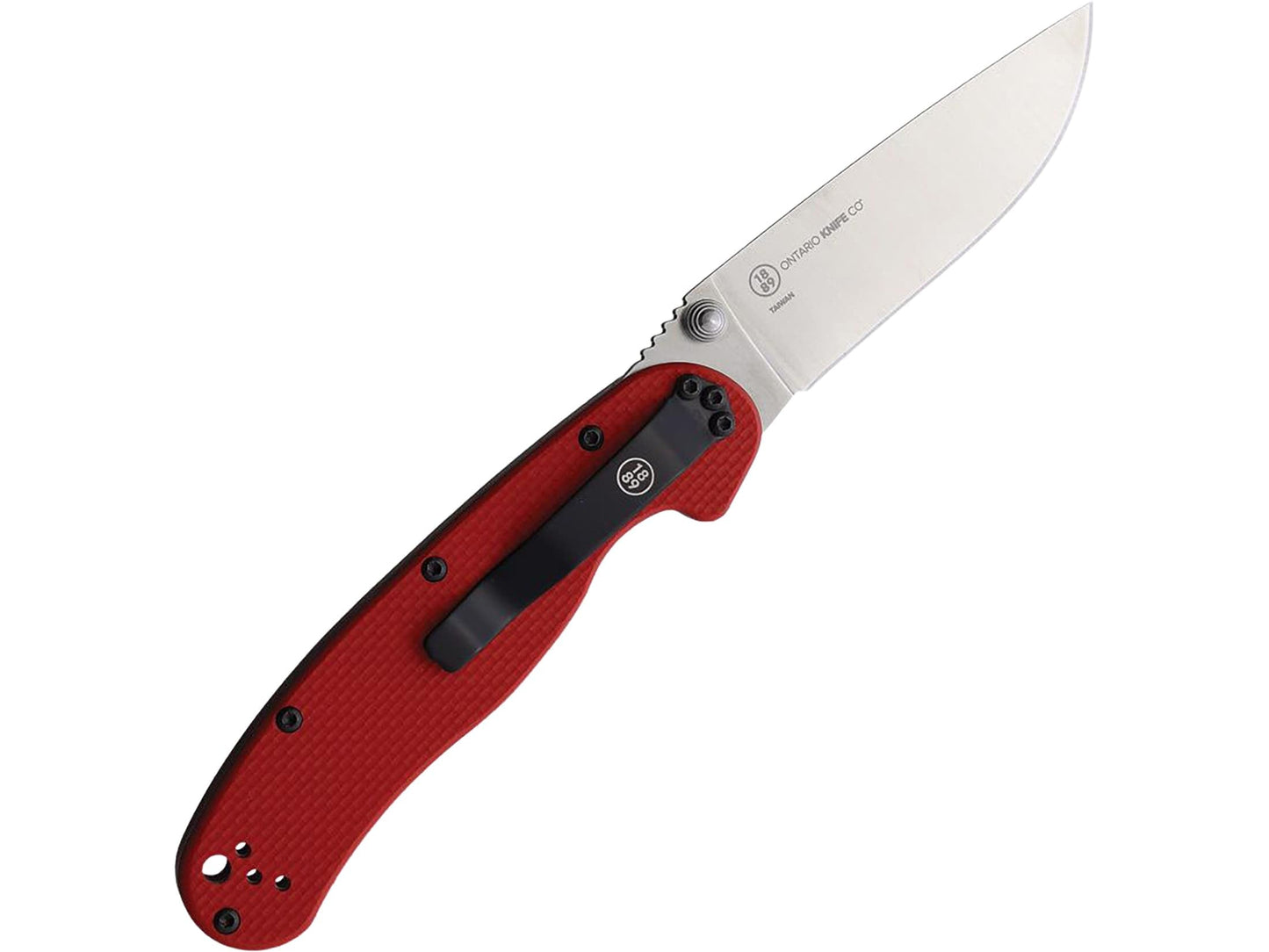 Ontario Knife Company Rat II, Satin S35VN Stainless Steel Drop-Point Blade Folding Pocket Knife, Red G-10 Handle Liner Lock Knife, Everyday Carry Knife – ON8064