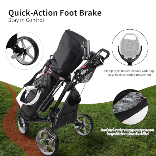 Lightweight Golf Push Cart with 360° Swivel Wheel - Lime