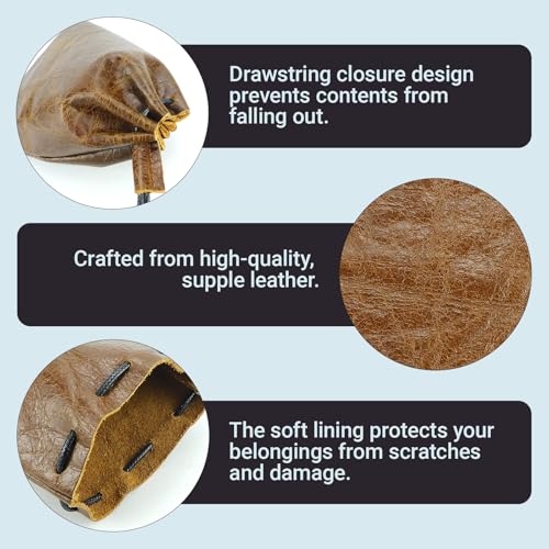 Drawstring Cowhide Bag - Small Waterproof Leather Pouch, Light Brown