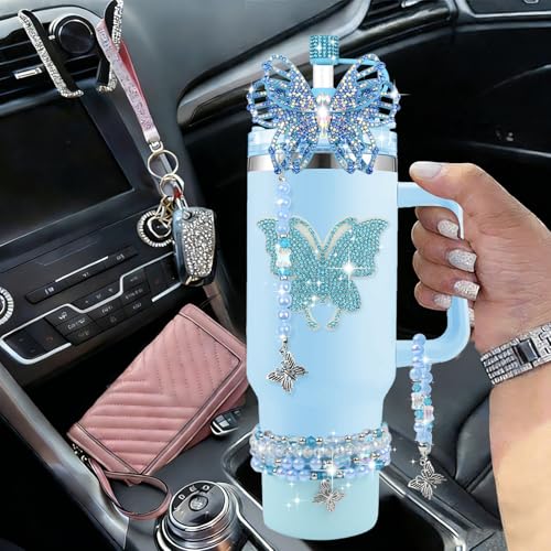 10PCS Blue Butterfly Accessories for Stanley Cup Tumbler