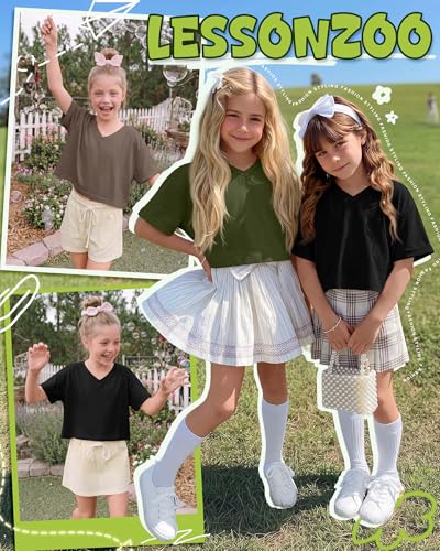 Girls' V-Neck Crop Tops - 3 Pack, Short Sleeve, Various Sizes