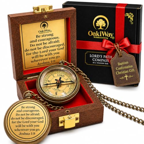 Lord's Path Compass - Antique Bronze with Joshua 1:9 - Christian Gift