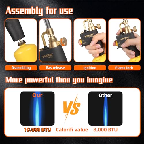 DOMINOX Propane Torch Head, High Intensity Torch Head Trigger Start Gas Torch, Map Gas Torch Kit for Propane, Map and Mapp Gas, Mapp Gas Torch for Soldering, Welding, Cooking (Not Included Gas Tank)