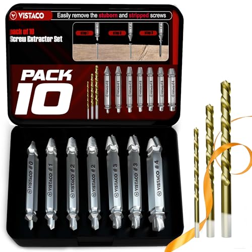 Damaged Screw Extractor Set ? 10 Pcs Easy Out Stripped Screw Remover Tool for Screws and Broken Bolts ? Reverse Drill Bit Extractor Set for Rusted or Stuck Hardware and Tight Spaces