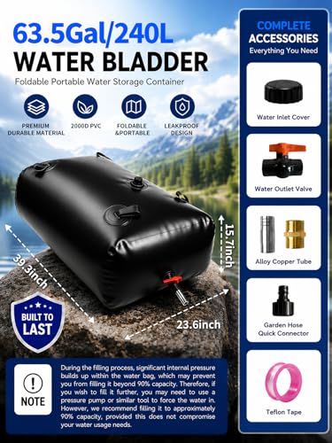 63 Gal Water Bladder Tank, 2000D PVC Portable Storage Bag Black (SAMGL) 240L variant