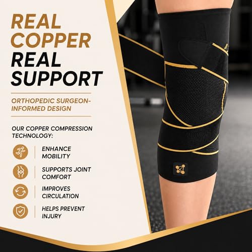 CopperJoint Adjustable Knee Sleeve with Straps Large, Single Support for Men & Women