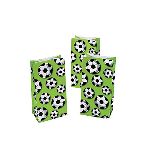 Soccer Ball Party Gift Bags - 5.25 x 3.25 x 10 Inch Paper Favor Bags (12 Pk)