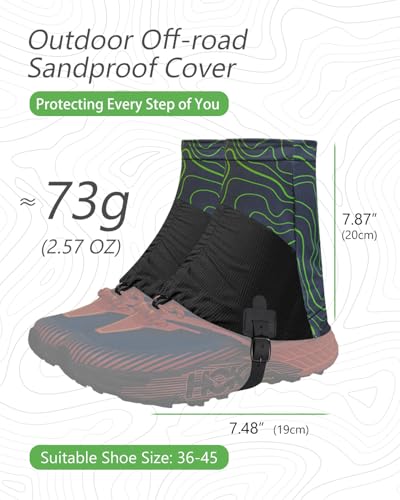 Waterproof Low Ankle Gaiters for Hiking - Line Green, Size 5-11