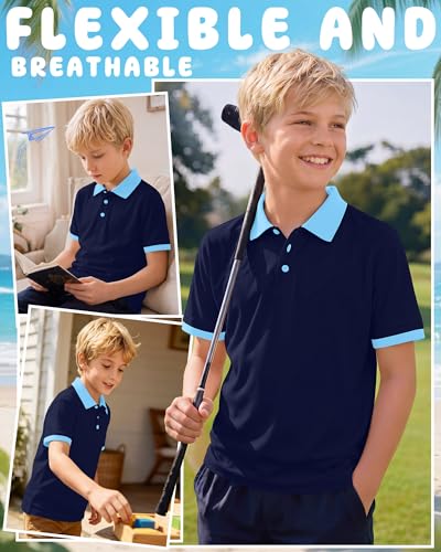 Boys' Short Sleeve Shirt - Navy Blue/Sky Blue, 11-12 Years