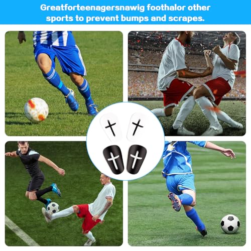 Mini Soccer Shin Guards - Lightweight Protective Pads - Black & White - 2 Pair