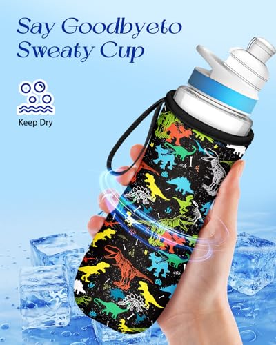 Water Bottle Sleeve for Cirkul 22 oz - Black Dinosaur Design
