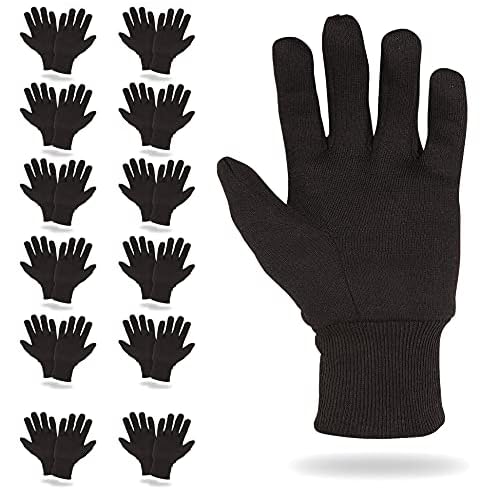 ABC PACK & SUPPLY Brown Jersey Gloves for Women and Men, 10 Inch. Pack of 24 (12 Pairs) Reusable Polyester and Cotton Jersey Work Gloves with Elastic Knitted Wrists. Washable Cotton Gardening Gifts