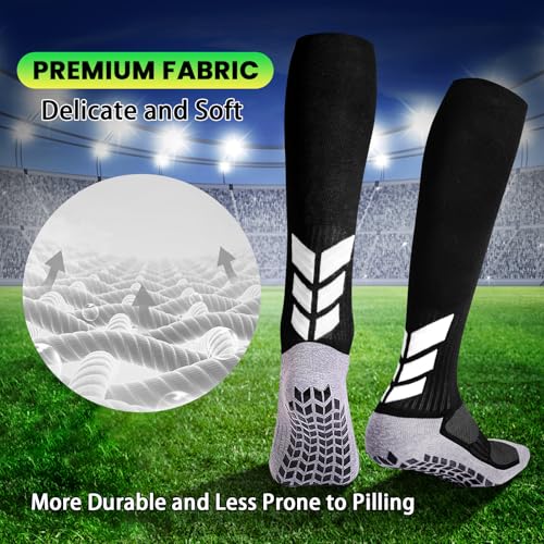 MENDENG Knee High Non-Slip Soccer Socks for Men & Women - 6-12 / 1 Pair, Black Sports Grip Socks