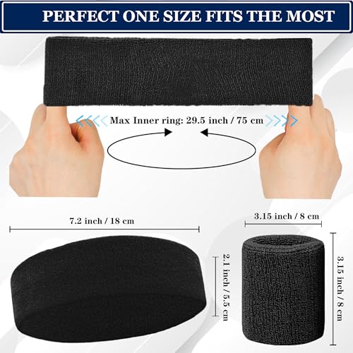 6 Pack Sports Wrist Sweatbands & Headbands Set - Black