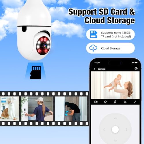 2K Light Bulb Camera Outdoor 2 Packs, 2.4GHz Wi-Fi Wireless Light Bulb Security Camera with 2 Way Talk, Color Night Vision, AI Human Detection, E27 Screw in Light Socke£¨2P£©