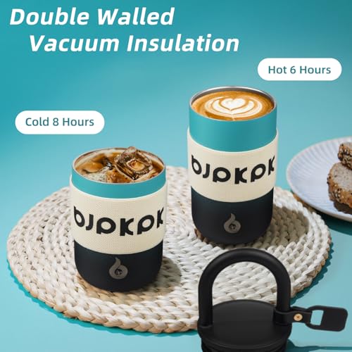 BJPKPK 13oz Insulated Stainless Steel Tumbler with Handle & Lid - TealBlack