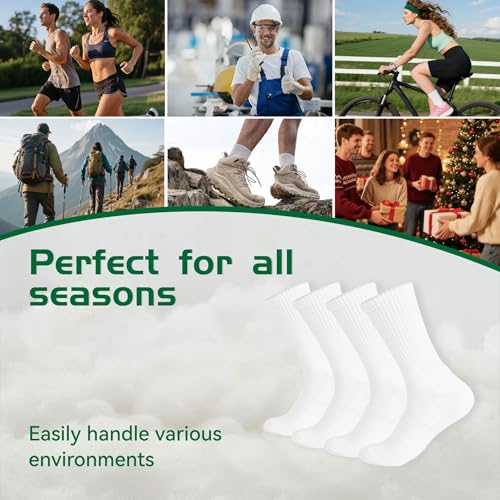 Men's Crew Socks - Cushioned Cotton Athletic Support - 1 Pair White