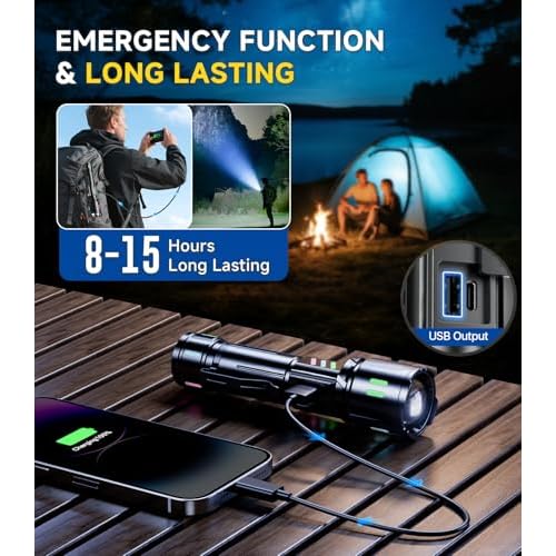 Esgofo Rechargeable Flashlights High Lumens 10000, Single Click Button Design, Super Bright 30W LED, Long Lasting 15H, USB C Input & Output, LCD Power Display, 6.69¡± Length, for Camping Hiking Home