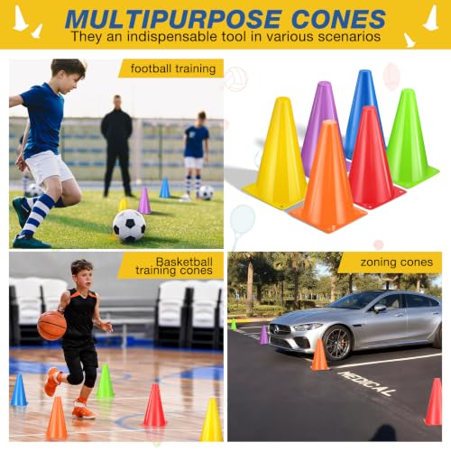 9 Inch Plastic Training Cones 12pcs - ZKNDRHJO Durable Orange Soccer/Agility Cones with Weighted Base