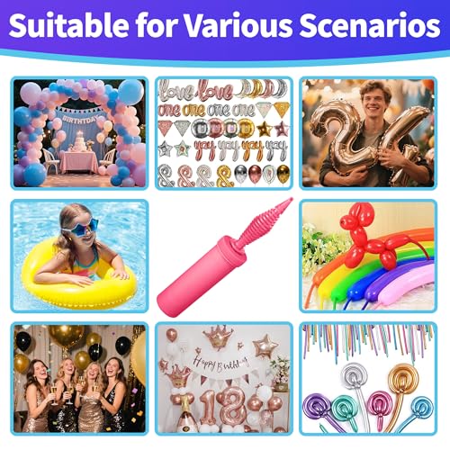 Dual Action Balloon Hand Pump - Pink Inflator for Fast Inflation