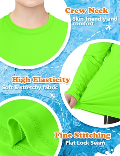 Guicizi Boys Rash Guard Swim Shirt Long Sleeve UPF 50+ Neon Green 7-8Y Sun Protection Activewear
