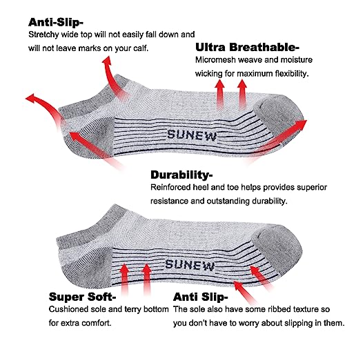 3 Pairs Sunew Viscose Bamboo Ankle Socks, Unisex Cushioned Grey Medium
