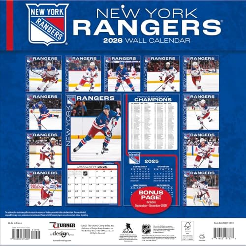 New York Rangers 2026 Wall Calendar - 12x12 Full-Color