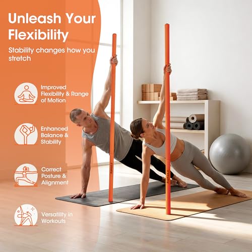 5ft Adjustable Yoga Stick - Sturdy Steel Mobility Stick - Orange