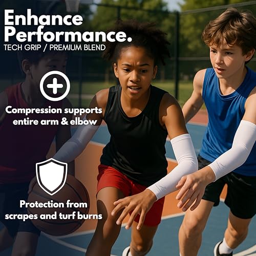 CompressionZ Kids Compression Sports Arm Sleeves Unisex | UV Sun Protection Volleyball Basketball Baseball Football