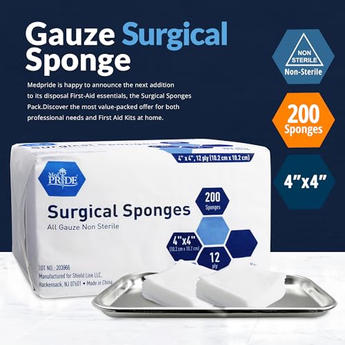 12-Ply Surgical Gauze Sponges, 4x4 in, Non-Sterile, 200-Pack