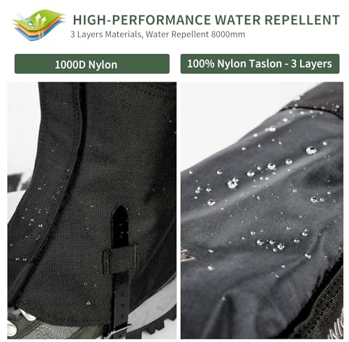1000D Waterproof Leg Gaiters for Hiking & Snow - Large Black