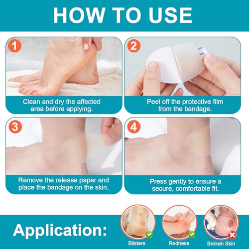 60pcs Hydrocolloid Blister Bandages - Waterproof & Adhesive