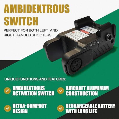 Rechargeable Red Laser Sight with Strobe for Handgun - Fits Springfield Hellcat OSP/PRO, Micro 9mm Rail Mount