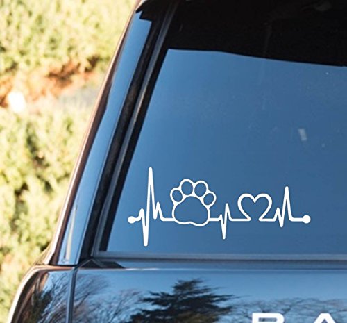 Pet Paw Heartbeat Lifeline Decal Sticker - 7.5-inch White