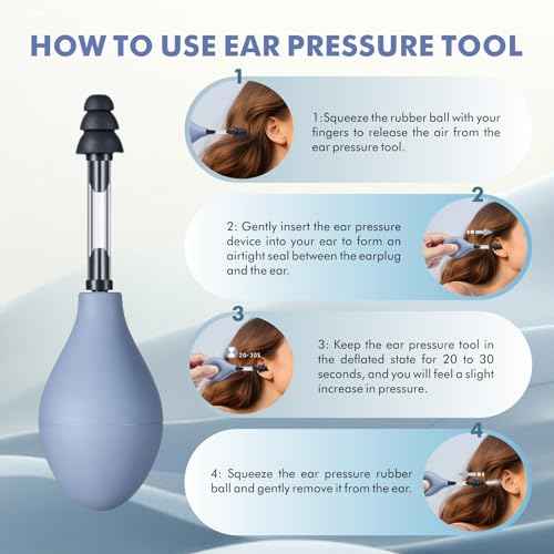 HillDog Migraine and Headache Relief Tinnitus Products, Ear Pressure Relief Suction Device,Airplane Ear Pressure Relief Inner Ear Equalization Tool,Reduces Tension with 3 Sizes Earplugs-Grey