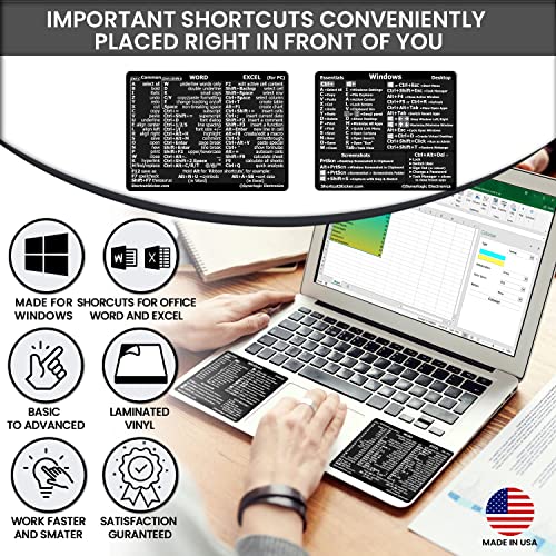 Windows Keyboard Shortcut Stickers - Black - Quick Reference Guide