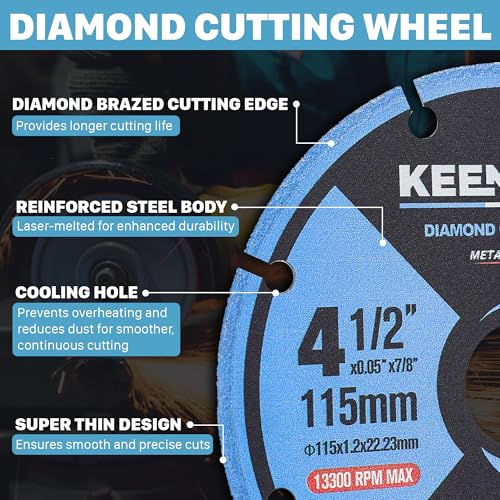 KEENTECH 4 1/2 x 7/8 Inch Diamond Cut Off Wheel for Metal Cutting, Compatible with Angle Grinder