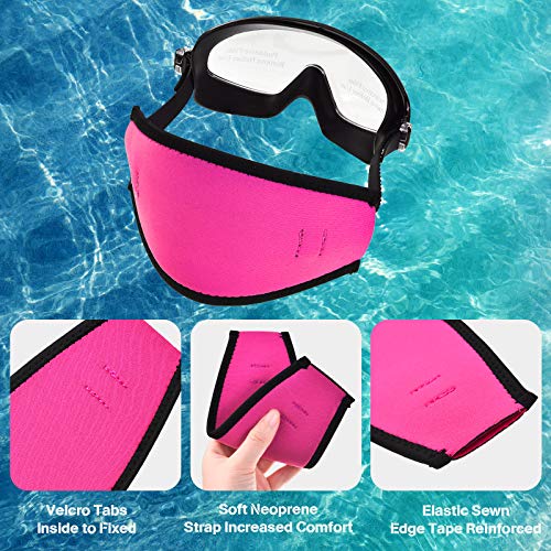 Neoprene Snorkel Mask Strap Cover - 3 Pcs Set in Rose Red, Black, Blue