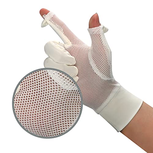 UV Protection Fingerless Gloves for Women - White Mesh